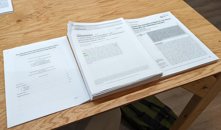 The Original Proposal paper beside its stack of readings