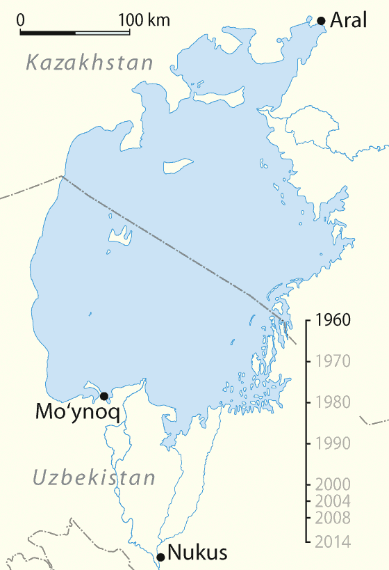 Satellite animation of the Aral Sea shrinking